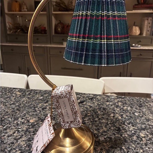 Laura Ashley Plaid LED Touch Lamp with Gold Base- rechargeable, dimmable - Picture 3 of 7